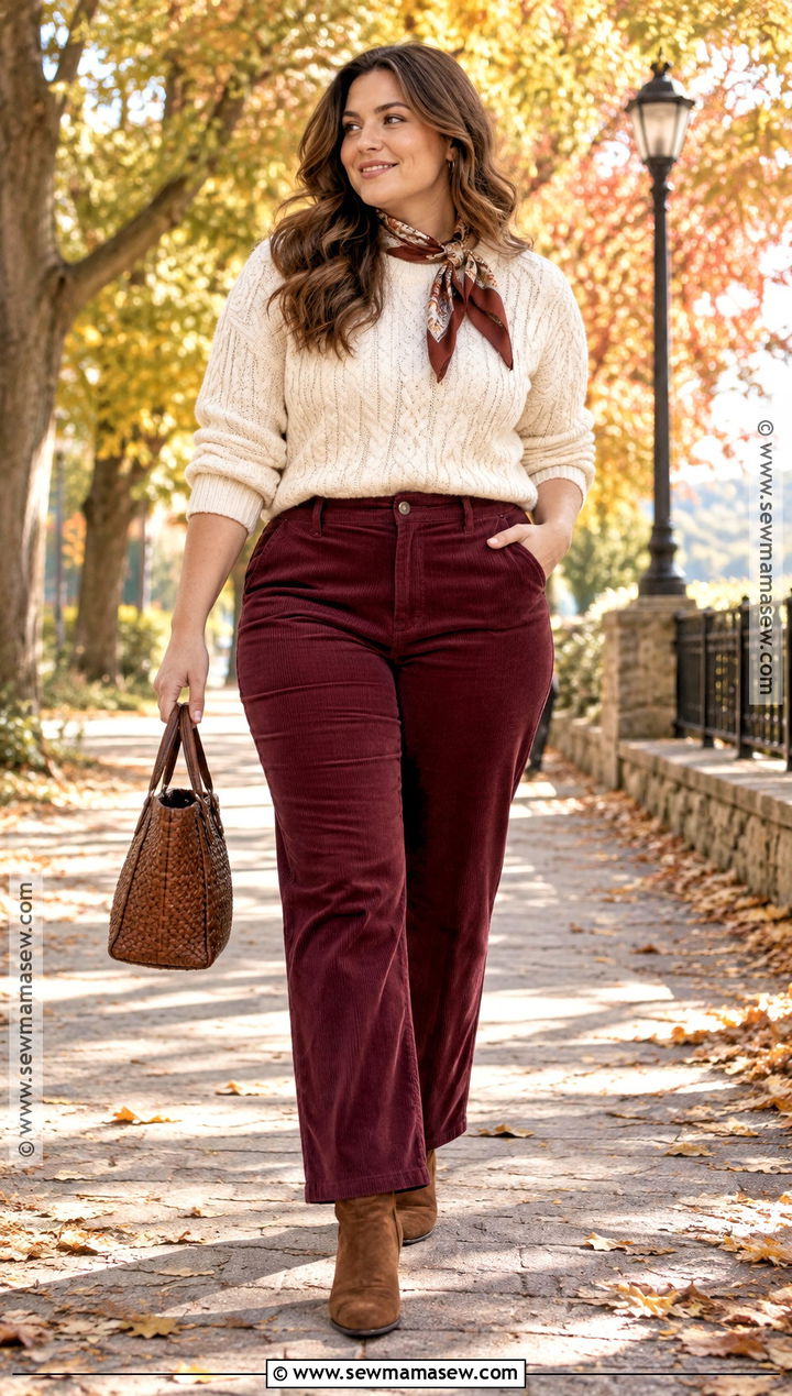 Fall Cable Knit Sweater And Corduroy Pants Outfit - 15 fall fashion outfits aesthetic
