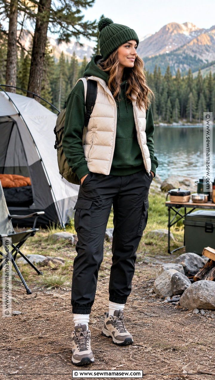 Fall Campground Outfit With Hoodie and Cargo Joggers - 20 fall outdoorsy outfits
