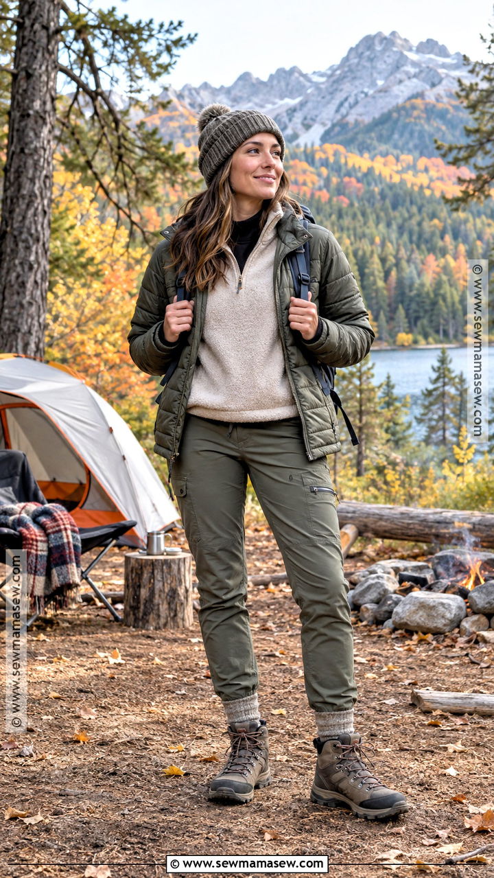 Fall Camping Outfit With Fleece Pullover And Hiking Pants - 20 Outdoor Fall Outfits for Women