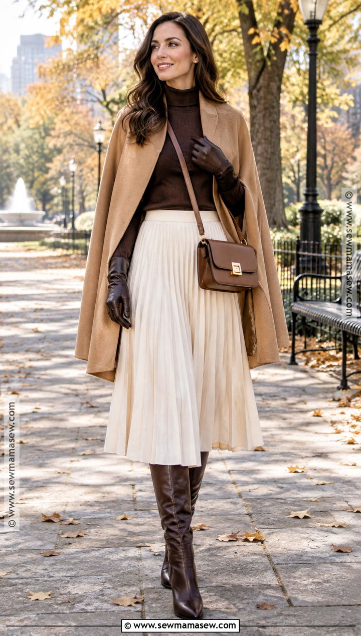 Fall Cape And Pleated Skirt Outfit - 25 fall fashion trends