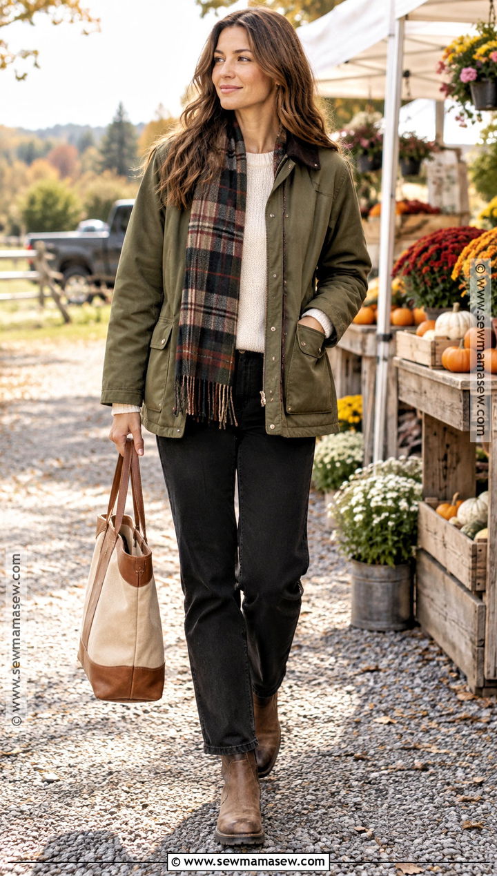 Fall Capsule Outfit With a Barn Jacket and Straight Leg Pants - 15 simple fall capsule wardrobe ideas