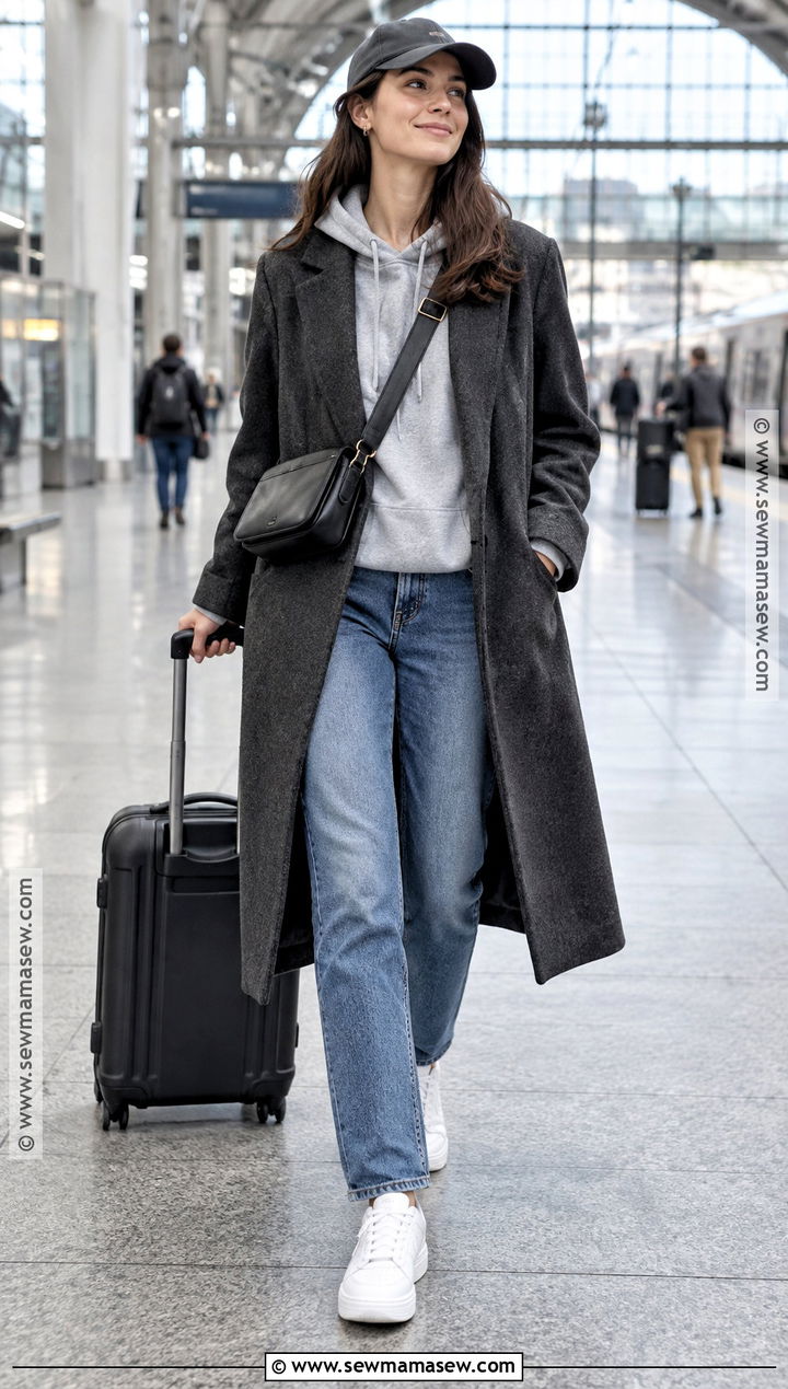 Fall Capsule Outfit With a Hoodie and Tailored Coat - 15 simple fall capsule wardrobe ideas