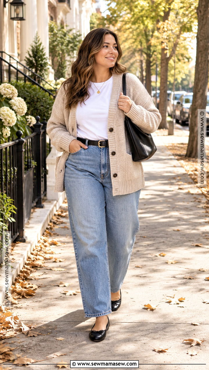 Fall Cardigan And Relaxed Jeans Outfit - 25 fall basic outfits