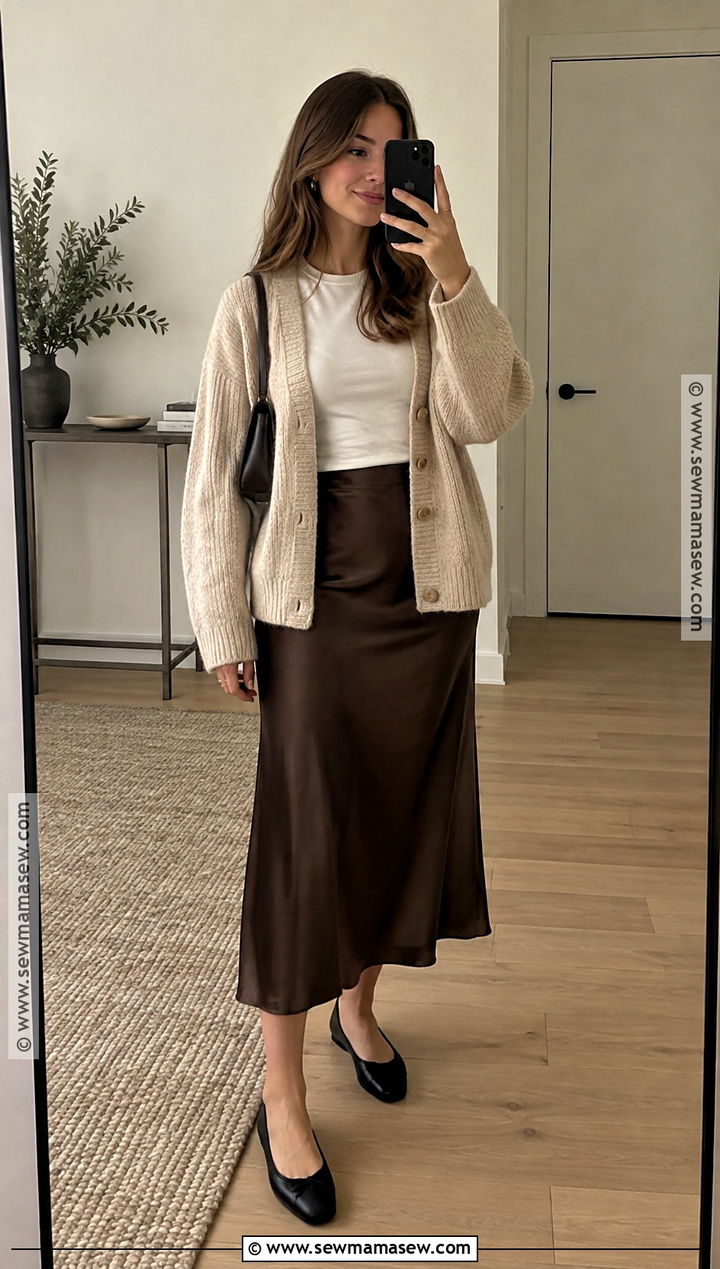 Fall Cardigan And Slip Skirt Outfit - 20 Fall Must Haves Outfits