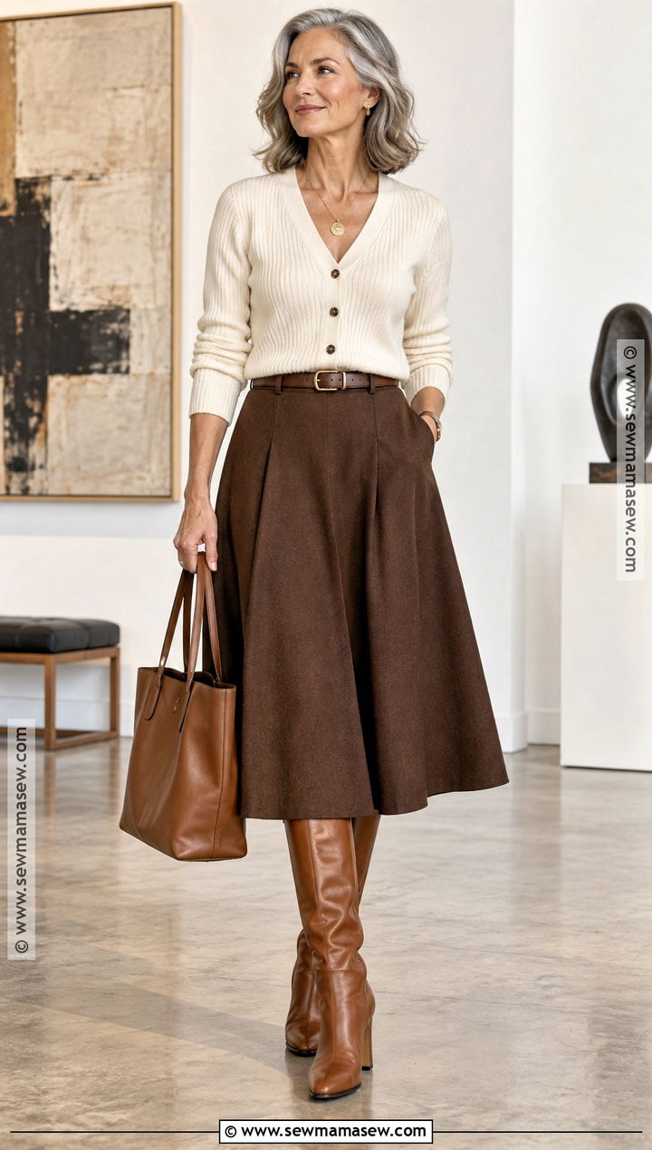 Fall Cardigan And Tailored Midi Skirt Outfit - 15 Fall Wardrobe Update Ideas