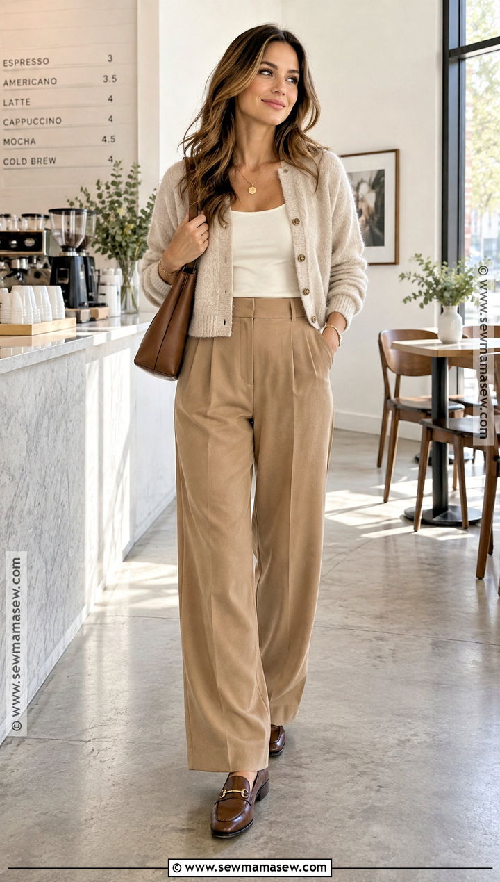 Fall Cardigan And Wide Leg Trousers Outfit - 15 fall autumn clothes