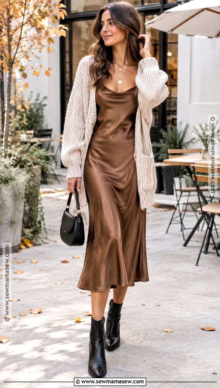 Fall Cardigan Over Slip Dress Outfit - 20 day to night outfit fall ideas