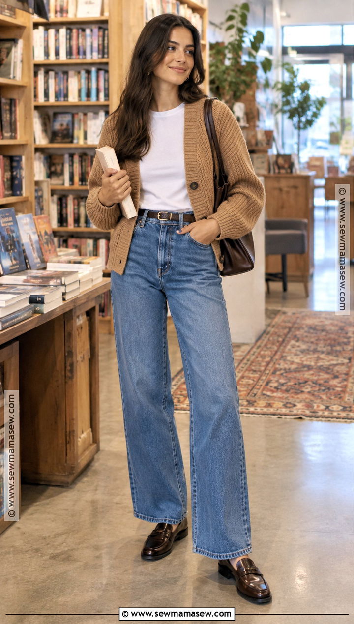 Fall Cardigan and Wide Leg Jeans Outfit - 15 fall hangout outfit ideas