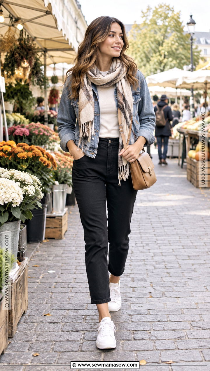 Fall Casual Outfit With Denim Jacket And Black Pants - 15 fall capsule wardrobe 2026 travel ideas