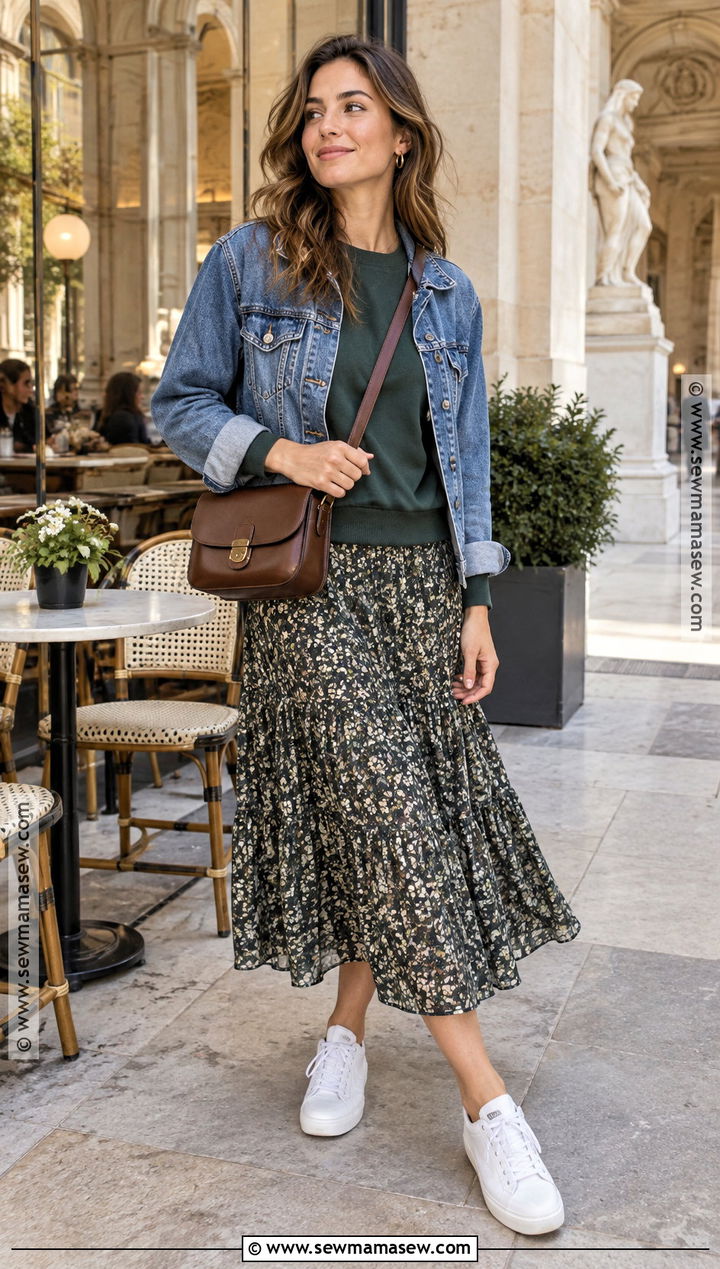 Fall Casual Outfit With Sweatshirt And Midi Skirt - 20 fall vacation outfits casual