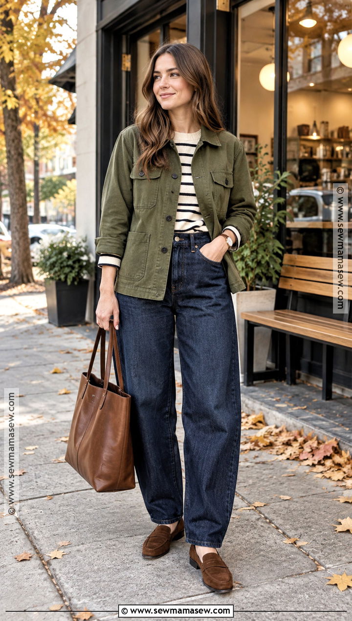 Fall Chore Jacket Outfit With Dark Denim - 20 fall outfits trendy