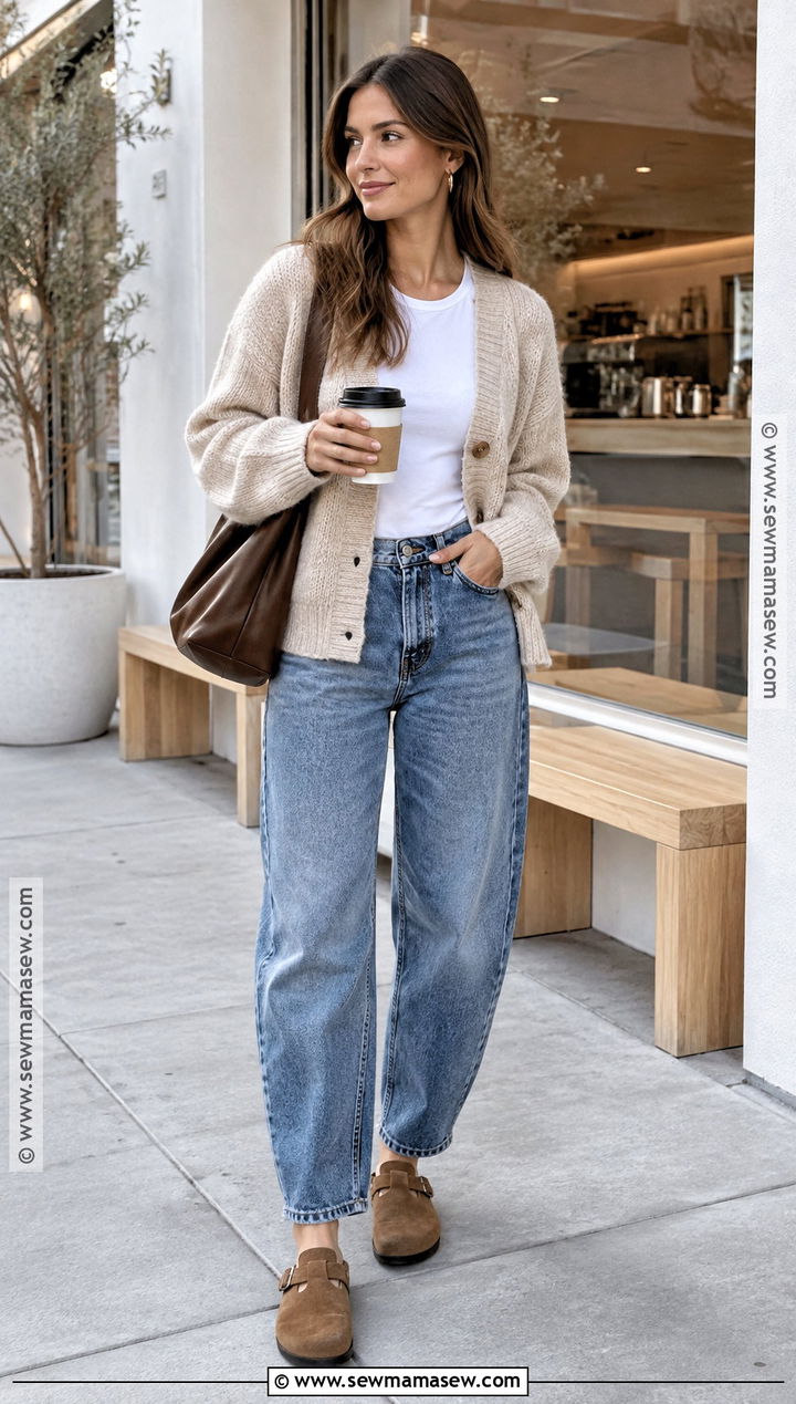 Fall Chunky Cardigan Outfit With Barrel Jeans - 15 Fall Clothing Inspiration Ideas