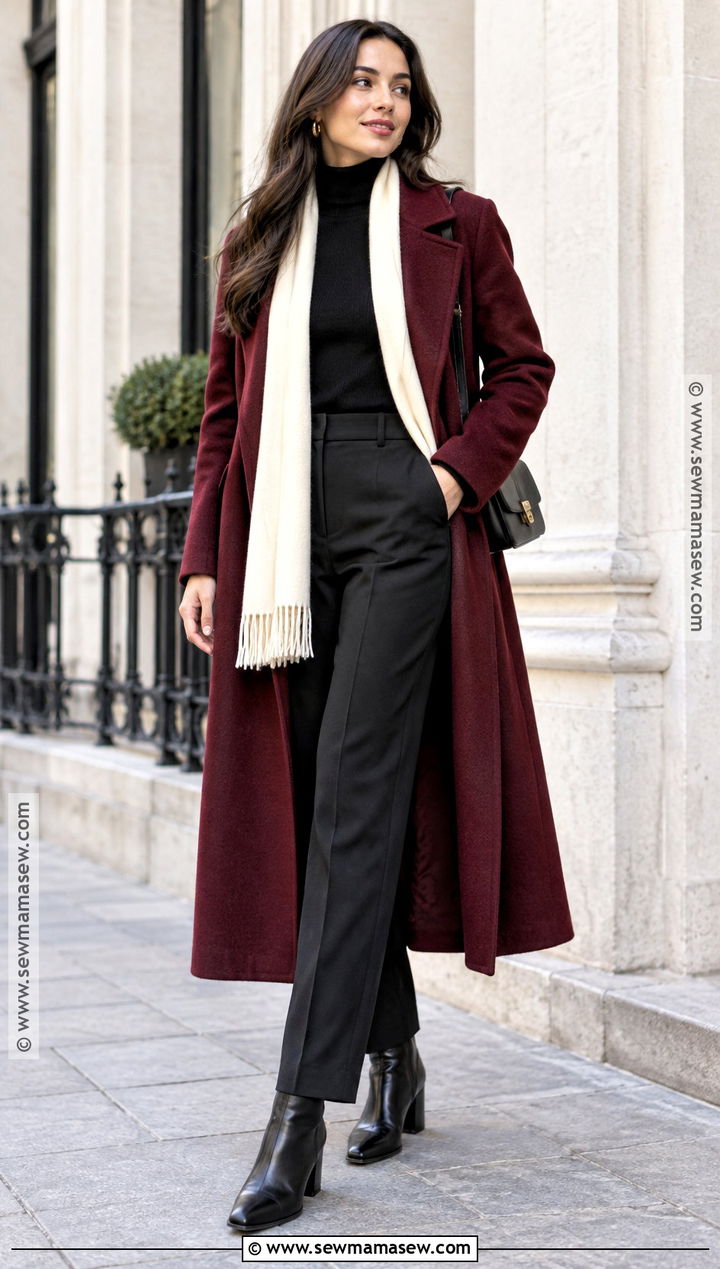 Fall City Outfit With Burgundy Coat And Black Basics - 20 city outfits fall