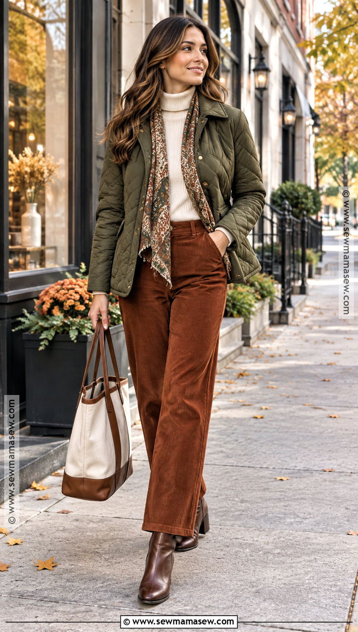 Fall City Outfit With Quilted Jacket And Corduroy Pants - 20 city outfits fall