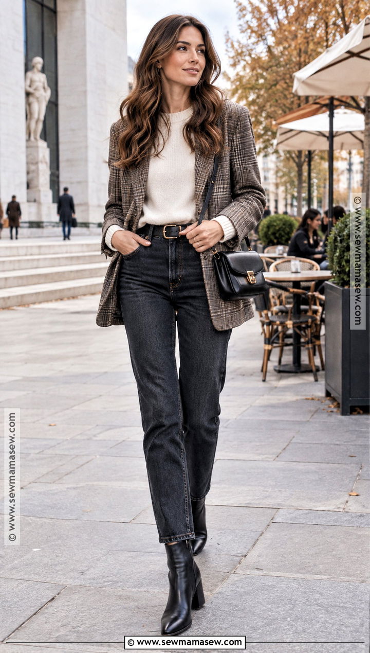 Fall City Travel Outfit With Blazer and Jeans - 20 Fall Travel Outfits for Women