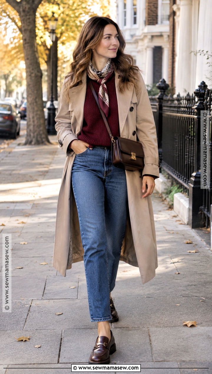 Fall City Trip Outfit With Trench Coat And Jeans - 20 Fall Trip Outfits