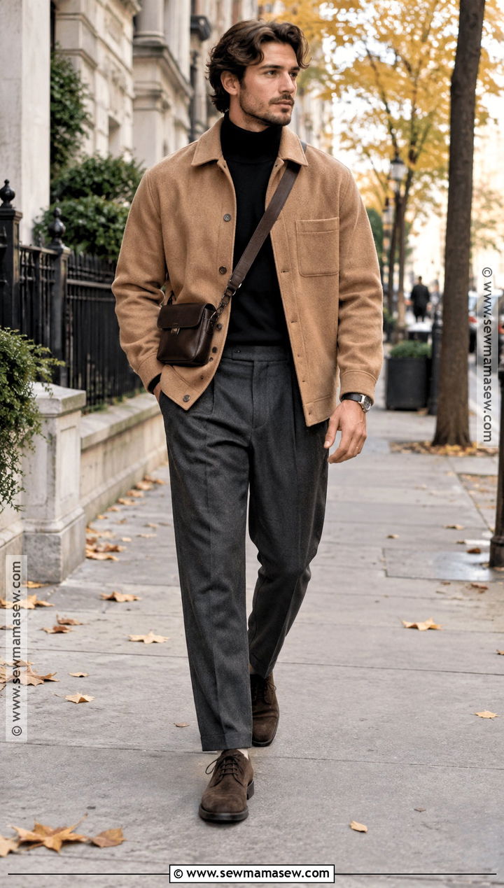 Fall City Walk Outfit With Wool Overshirt and Trousers - 15 mens fall outdoor outfits