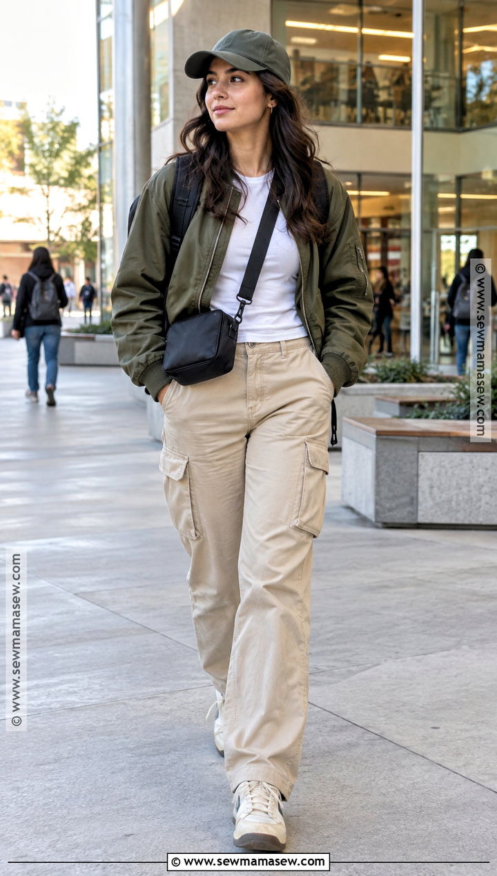 Fall Class Outfit With Bomber Jacket And Cargo Pants - 20 Fall Class Outfits College