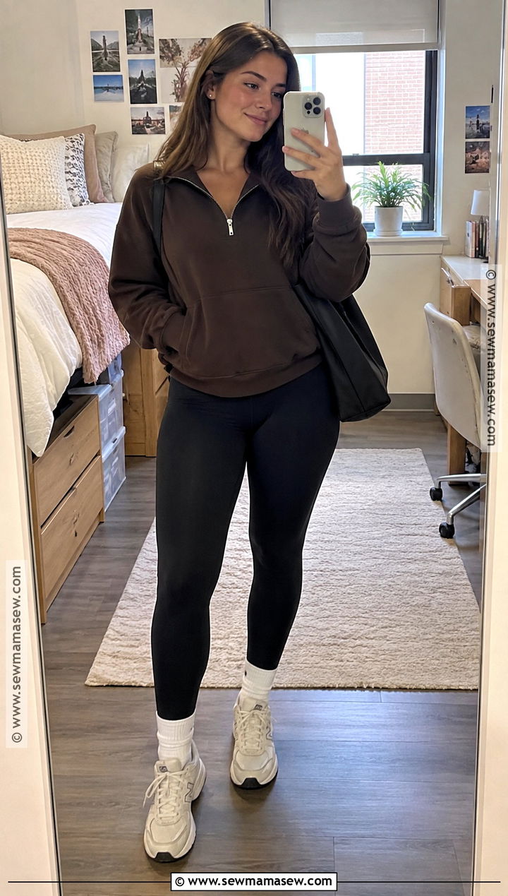 Fall Class Outfit With Half Zip Sweatshirt And Leggings - 20 Fall Class Outfits College