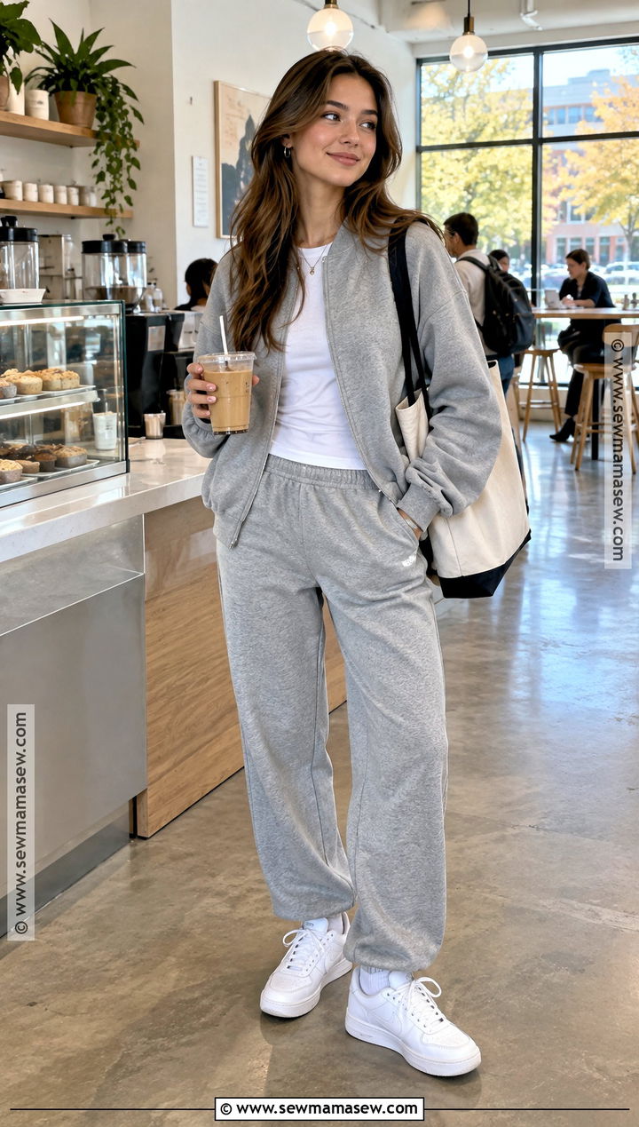 Fall Class Outfit With Matching Sweat Set And Sneakers - 20 Fall Class Outfits College