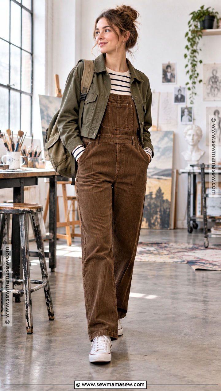 Fall Class Outfit With Overalls And Striped Shirt - 20 Fall Class Outfits College