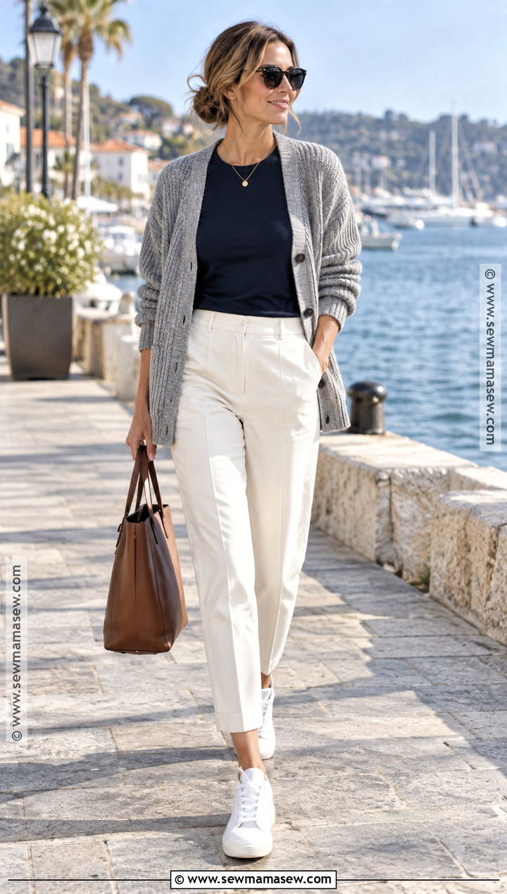 Fall Coastal Outfit With Cardigan And Trousers - 20 fall vacation outfits casual