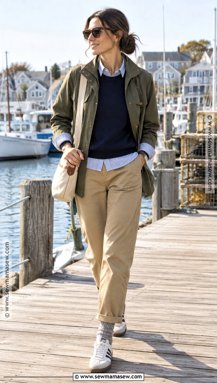 Fall Coastal Travel Outfit With Sweater and Chinos - 20 Fall Travel Outfits for Women