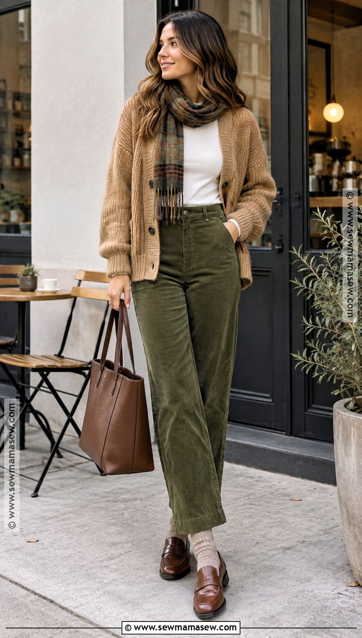 Fall Cold Outfit With Cardigan And Corduroy Pants - 20 fall cold outfits