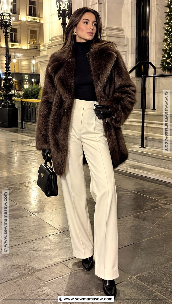 Fall Cold Outfit With Faux Fur Coat And Trousers - 20 fall cold outfits