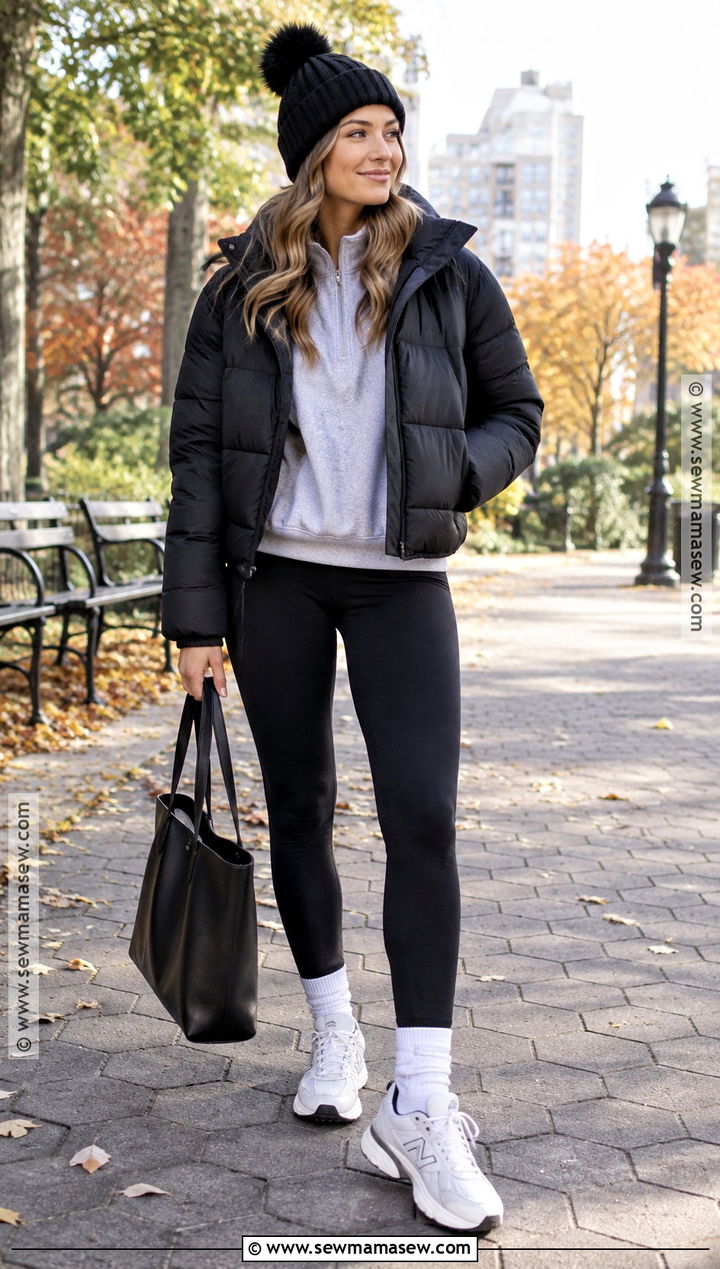 Fall Cold Outfit With Puffer Jacket And Leggings - 20 fall cold outfits