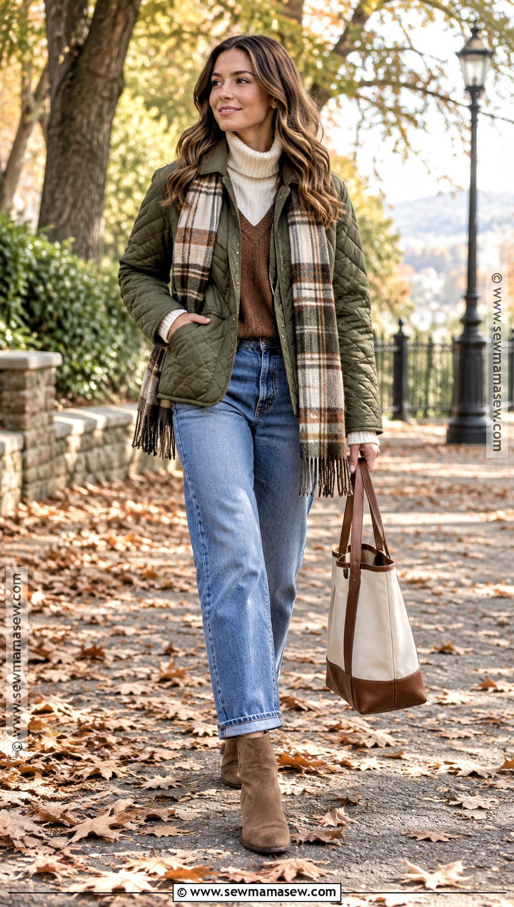 Fall Cold Outfit With Quilted Jacket And Relaxed Jeans - 20 fall cold outfits