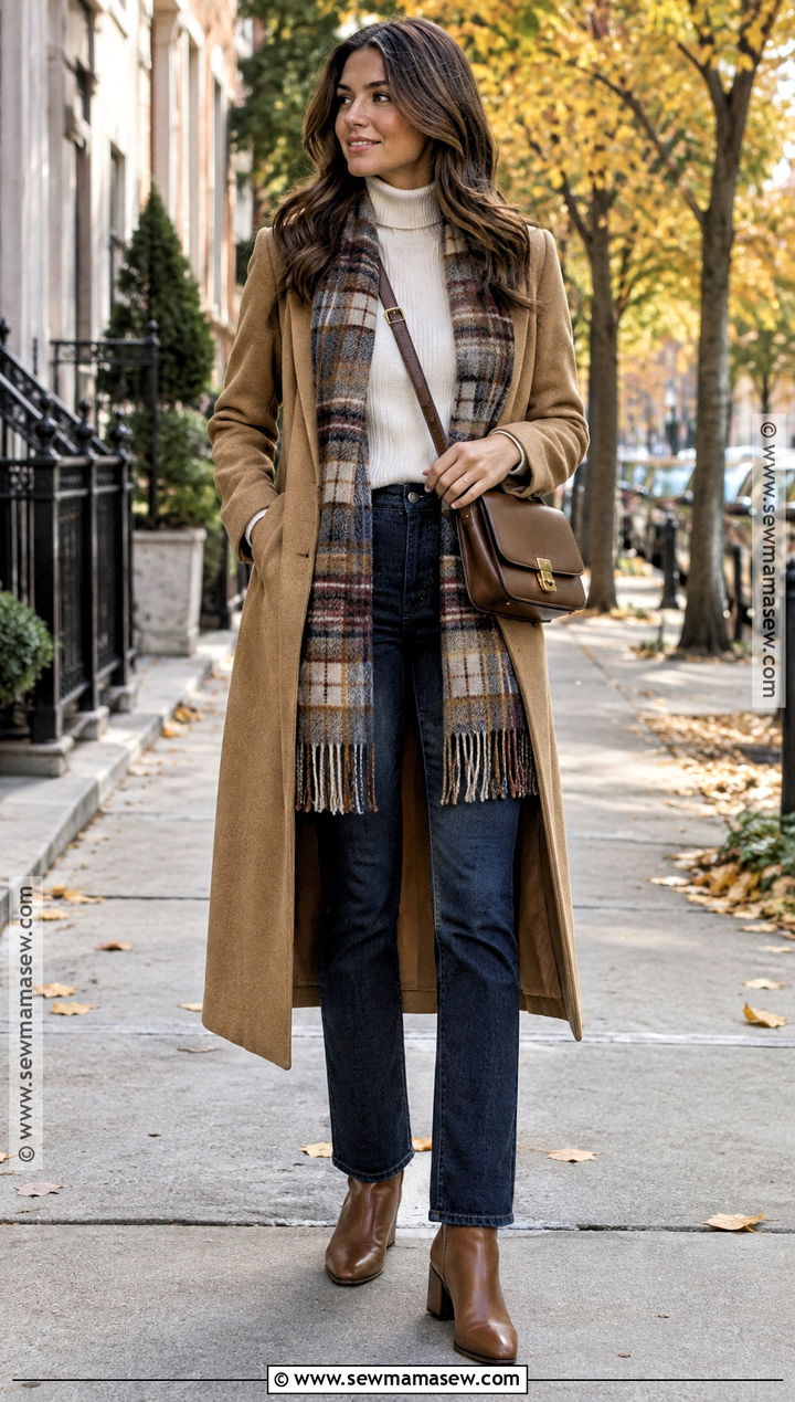 Fall Cold Outfit With Wool Coat And Jeans - 20 fall cold outfits