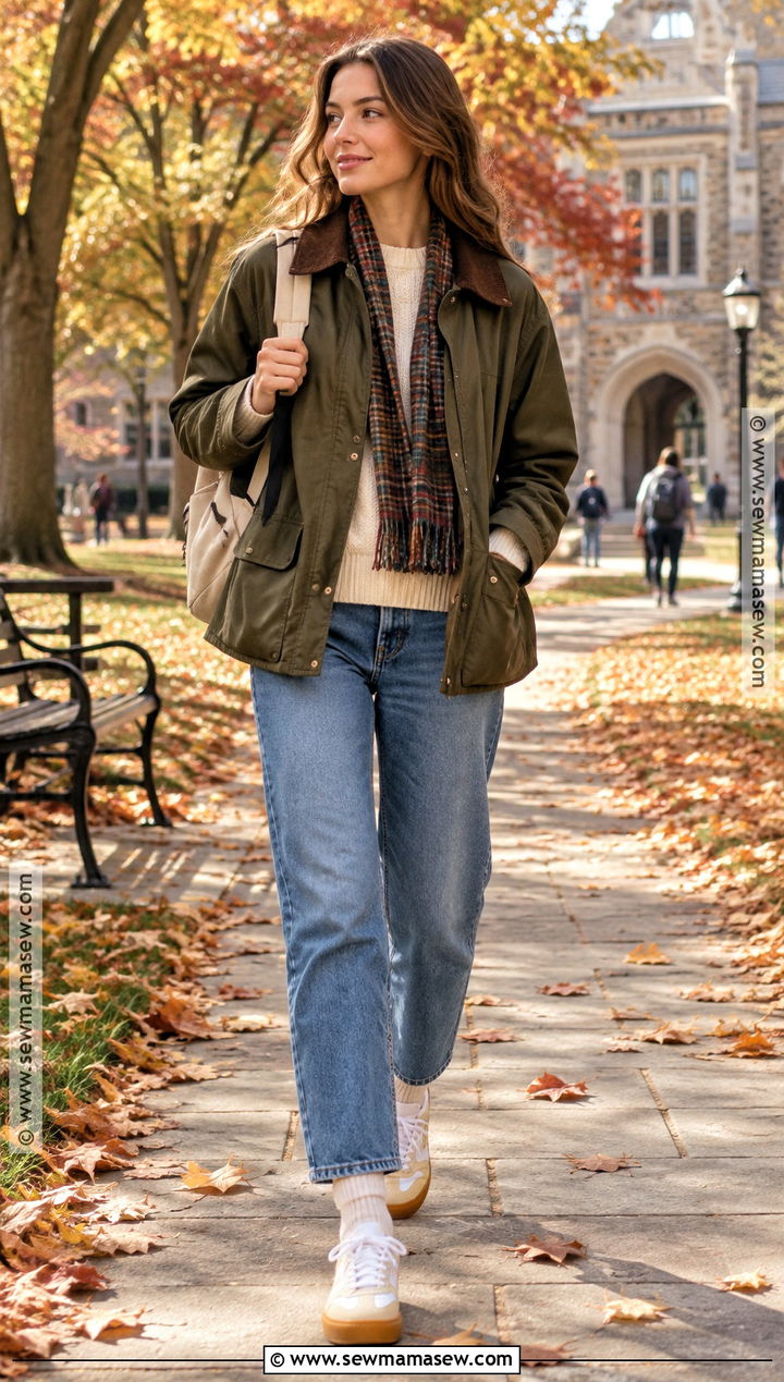 Fall College Outfit With Barn Jacket And Straight Jeans - 15 Fall College Outfits Aesthetic