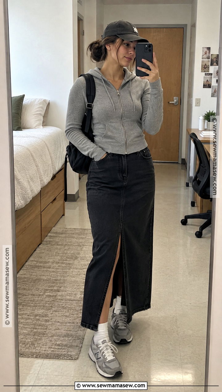 Fall College Outfit With Hoodie And Maxi Skirt - 15 college outfit ideas fall