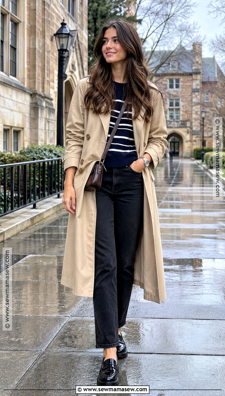 Fall College Outfit With Trench Coat And Black Jeans - 15 college outfit ideas fall
