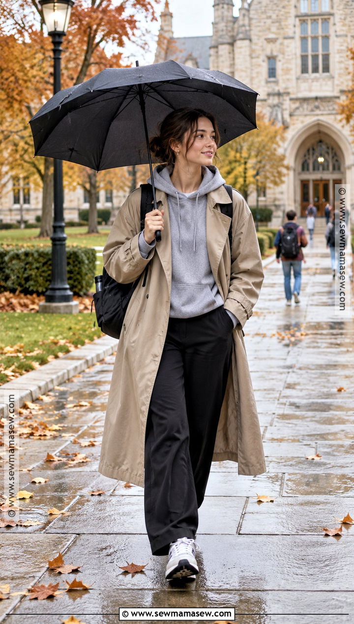 Fall College Outfit With Trench Coat And Hoodie - 15 Fall College Outfits Aesthetic