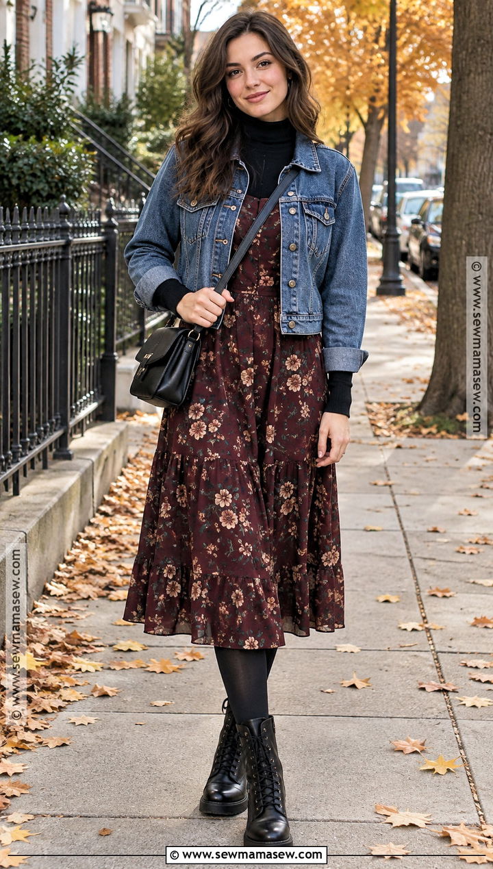 Fall Combat Boot Outfit With Floral Dress - 15 Fall Shoes Comfy