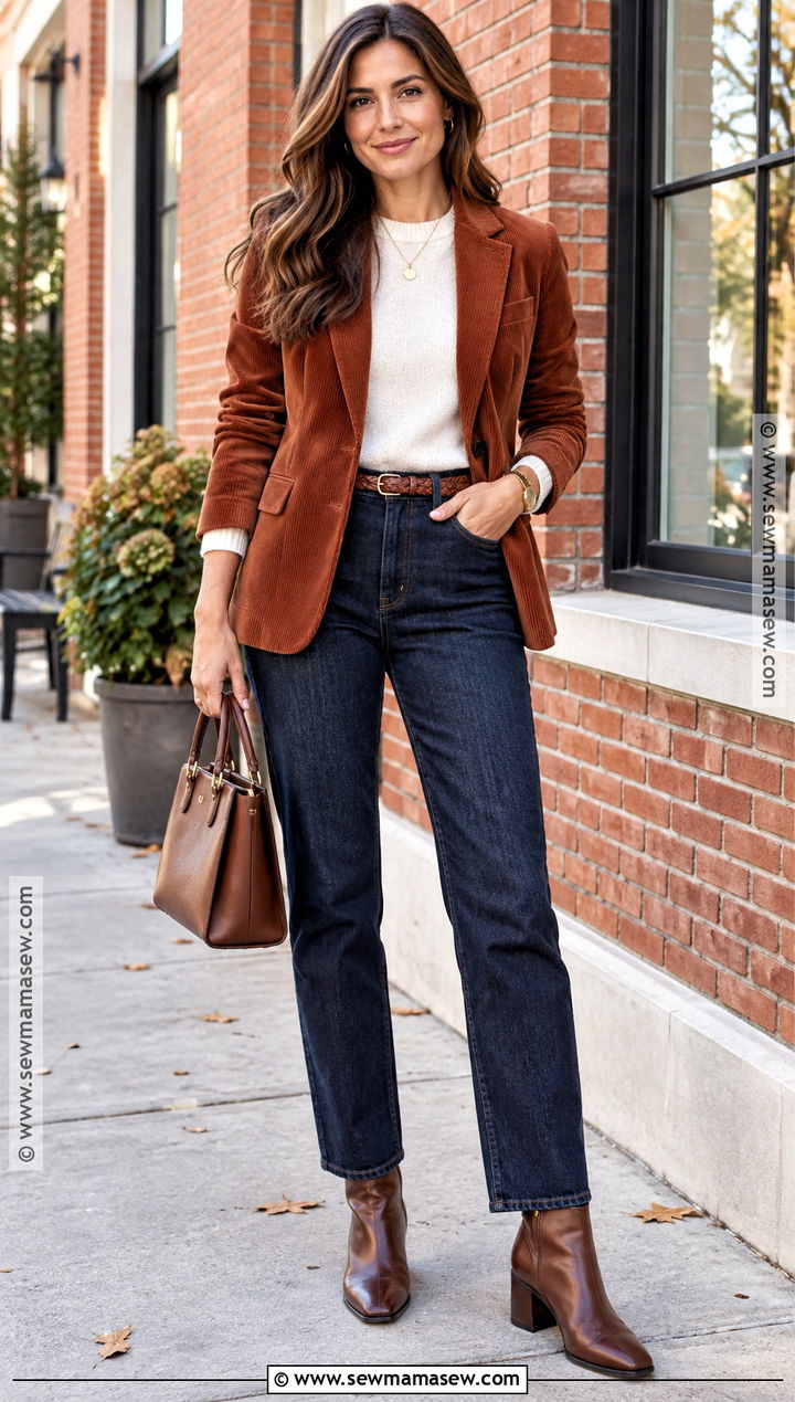 Fall Corduroy Blazer And Jeans Outfit - 20 fall style inspiration ideas