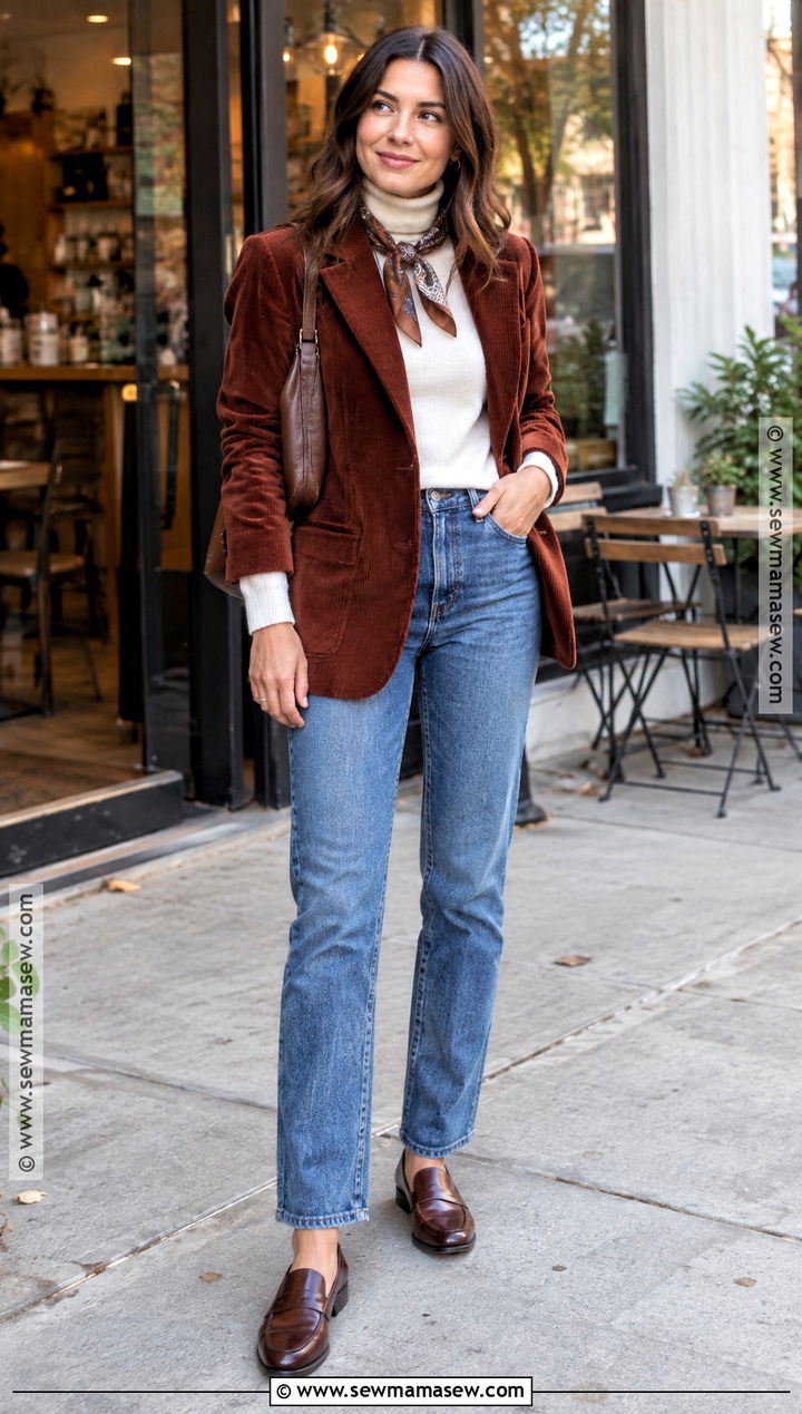 Fall Corduroy Blazer And Straight Jeans Outfit - 30 Fall Fashion 2026 Ideas for Women