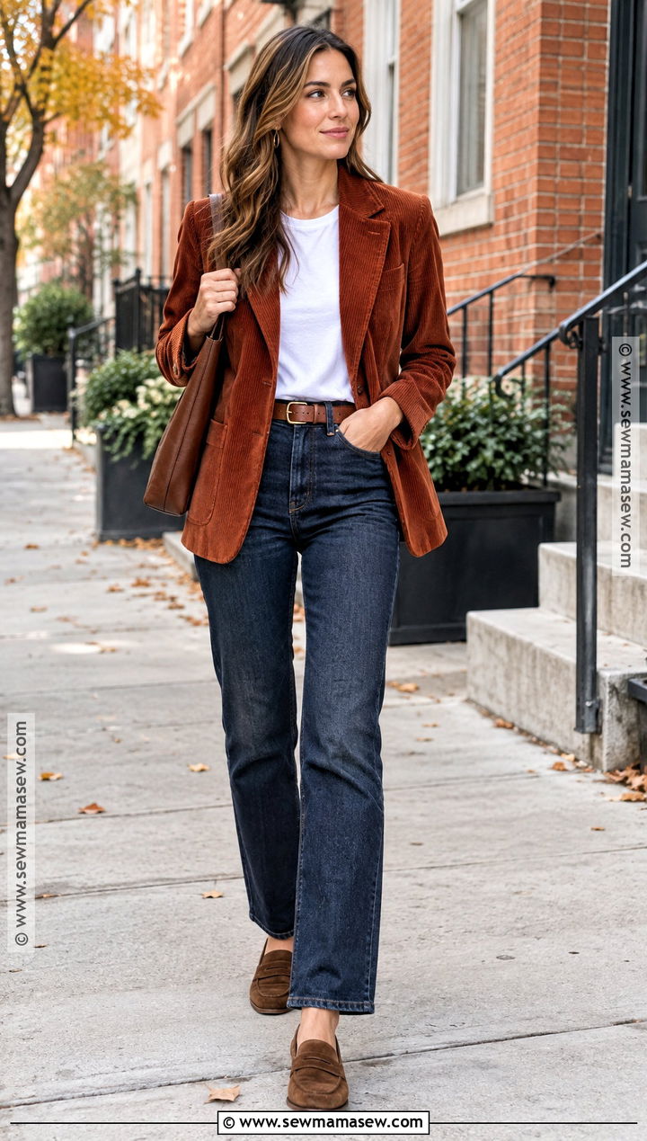 Fall Corduroy Blazer and Jeans Outfit - 30 fall fits