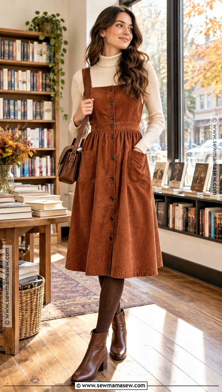 Fall Corduroy Dress With A Turtleneck - 20 Womens Fall Dresses