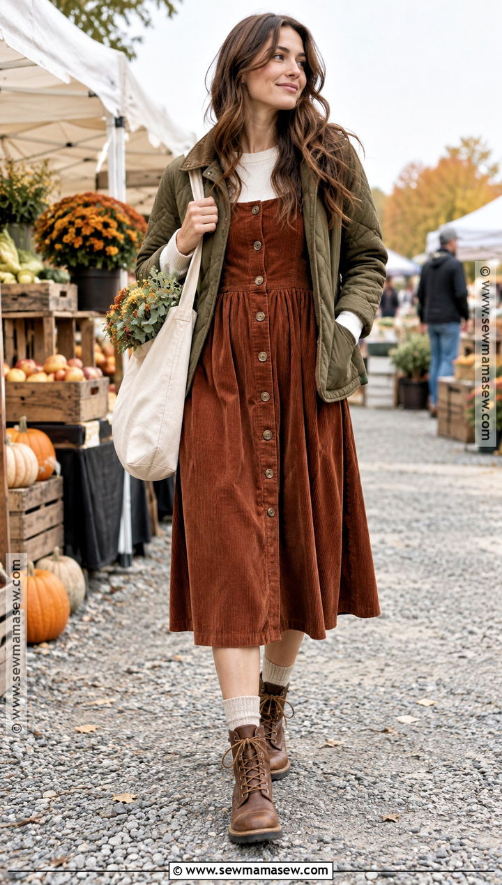 Fall Corduroy Dress With Long Sleeve Tee - 15 Casual Dress For Fall Ideas