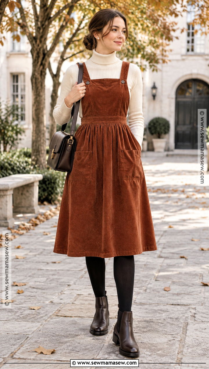 Fall Corduroy Dress With Turtleneck And Boots - 15 Everyday Dresses Fall