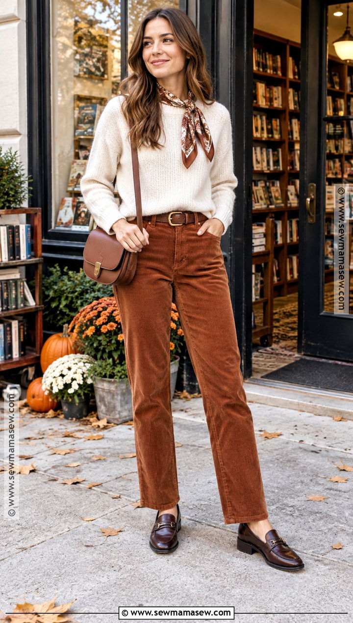 Fall Corduroy Pants And Knit Sweater Outfit - 25 fall inspired outfits