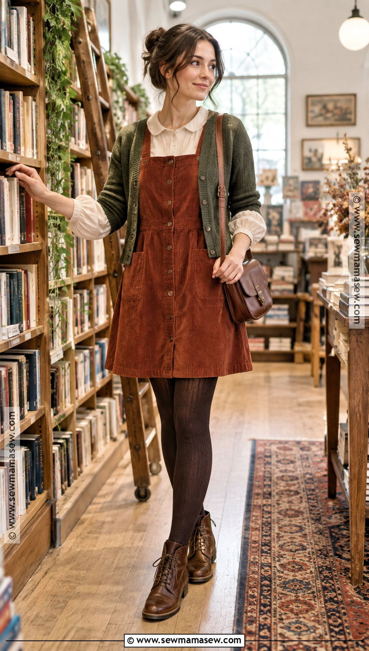 Fall Corduroy Pinafore Dress Outfit - 15 Fall Feminine Style Ideas