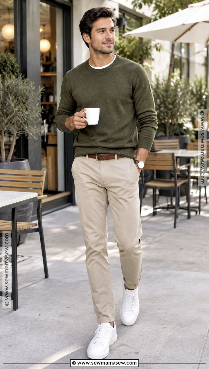 Fall Crewneck Sweater With Chinos - 20 fall mens outfits casual