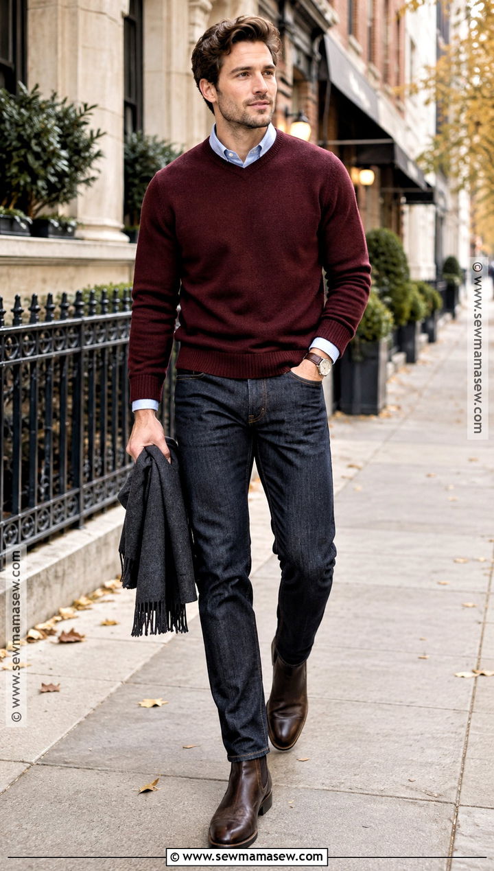 Fall Crewneck Sweater and Dark Jeans Outfit - 20 fall male outfits
