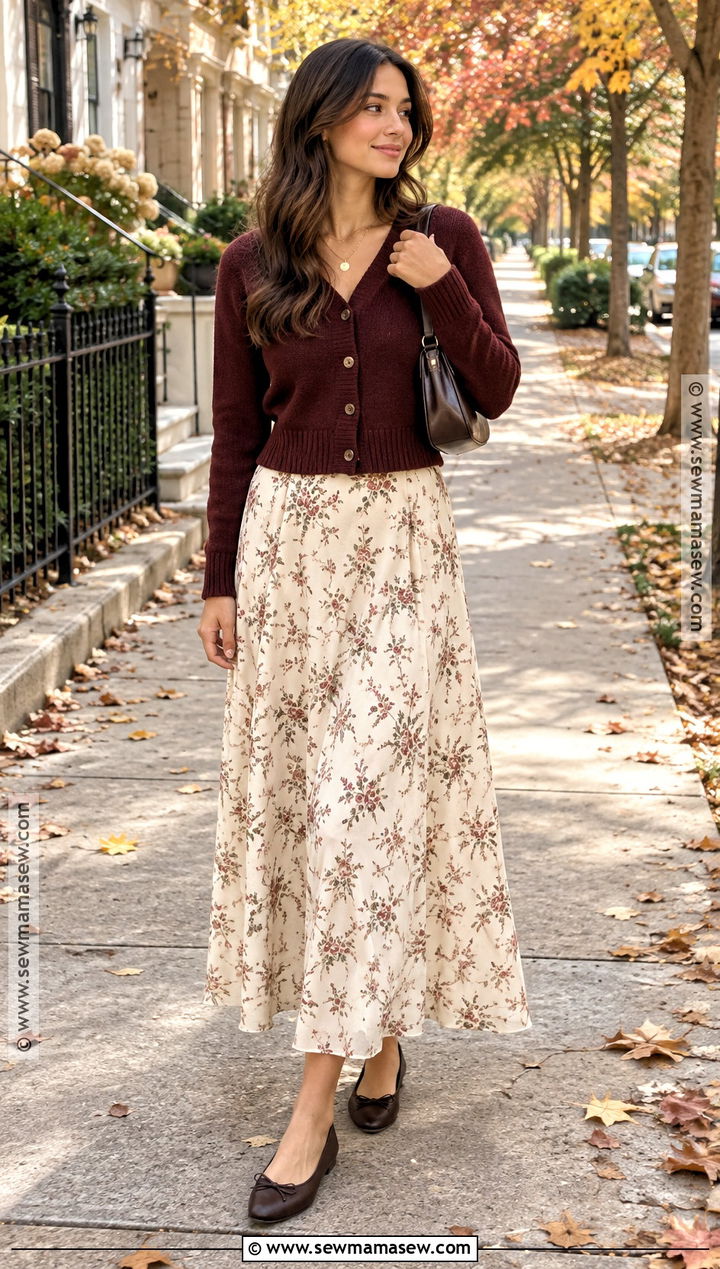 Fall Cropped Cardigan With Maxi Skirt And Flats - 15 Simple But Cute Fall Outfits