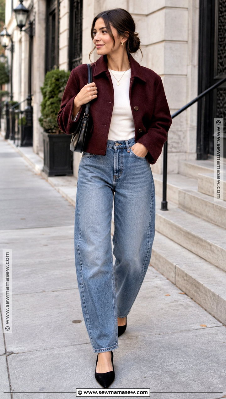 Fall Cropped Jacket and Barrel Jeans Outfit - 25 fall street style ideas