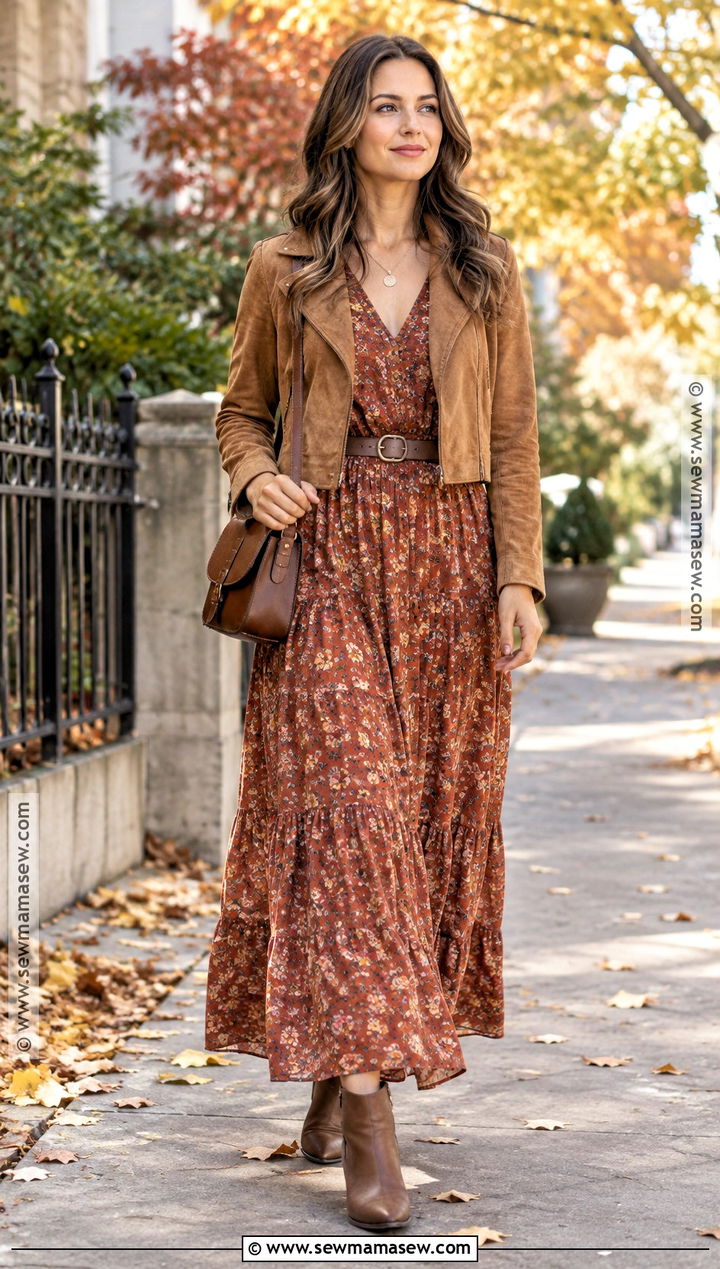Fall Cropped Jacket and Maxi Dress Outfit - 20 fall layers